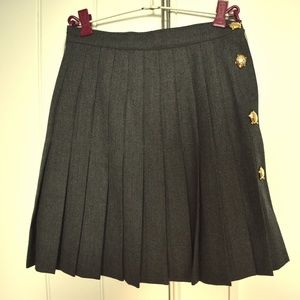 Valentino Gray Pleated Skirt w/ Gold Turtles, 0-2